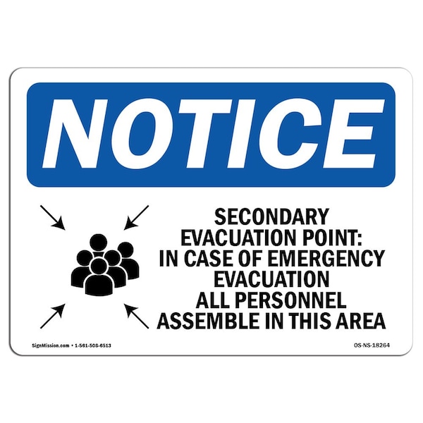 OSHA Notice Sign, 3.5" Height, Secondary Evacuation Point Sign With Symbol, Landscape, 10PK